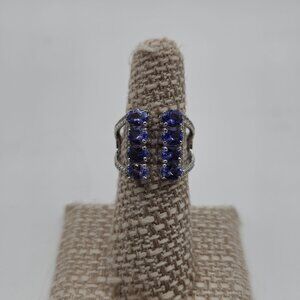 Size 6.5 Sterling Silver Tanzanite With Topaz Accents Open Style Ring A3623